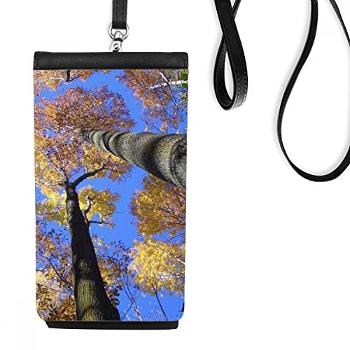 Porte-monnaie et sac téléphone en faux cuir noir élégant imprimé paysage feuilles rouges