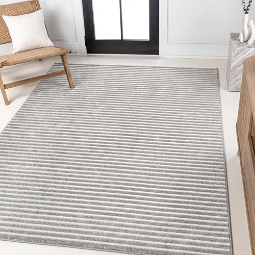 JONATHAN Y Aarhus High-Low Striped Indoor/Outdoor Area Rug 3x5, Gray/Ivory,