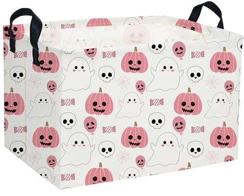 Image of Essme Rectangular Halloween Baskets,Pink Storage Box,Cute Basket for Kids Room Decor, Book Bins,Shelf Basket.(Pink Halloween