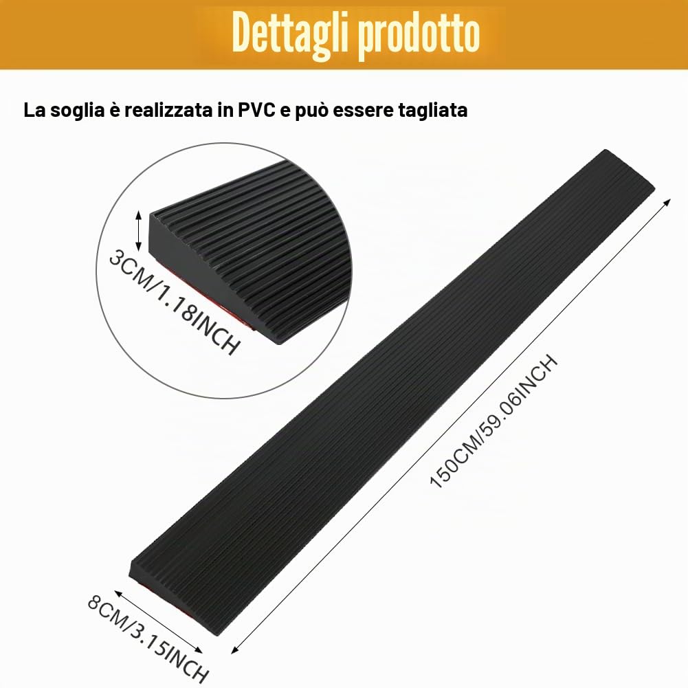 Rampa per Soglia, 150 X 8 X 3CM Rampa Robot Aspirapolvere, in PVC, Superficie Antiscivolo Rampa per Sedia a Rotelle, Passeggini, Deambulatori o Scooter
