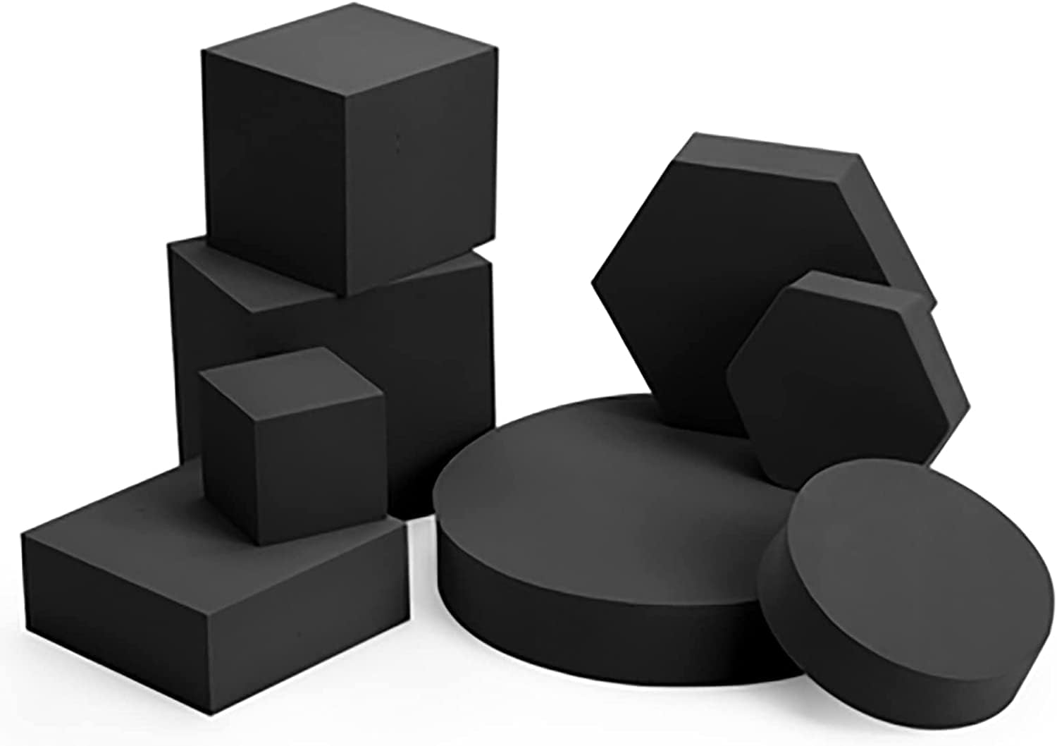 Royalkart Photography Props,Photography Blocks Craft Hard Foam Blocks Shapes for Cosmetics, Makeup Tools Flat Lay Photo Shoot for Products Set of 8 (Black)