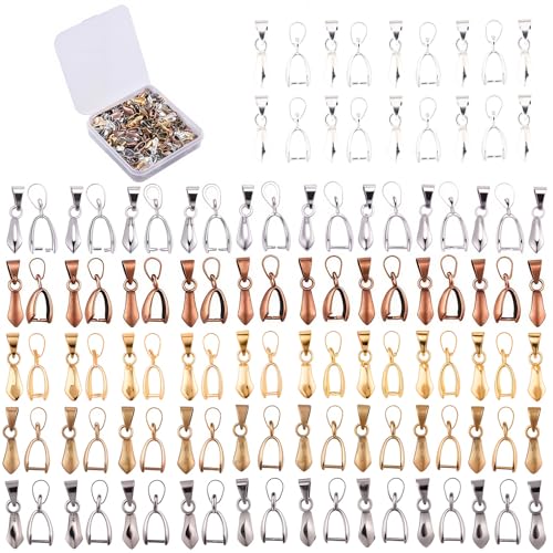 SUNNYCLUE 1 Box 120Pcs Pinch Bails Pinch Clasp Snap on Bails Bulk Dangle Charm Hanging Loop Bead Connector 20x7mm Golden Silver Pendants Clasps for Jewelry Making Supplies Earring Necklace Craft