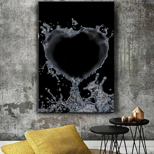 Peinture sur toile gouttelettes cœur pour sublimer la décoration de salon moderne 80x120cm