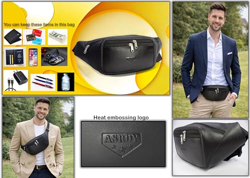 Image of Waist Bag + Multipurpose Bag Combo for Men & Women and | Faux Leather Material | Water Resistant Waist Pouch for Travel & Daily Use | Adjustable Belt with Zip Compartments - Asroy (Latest)