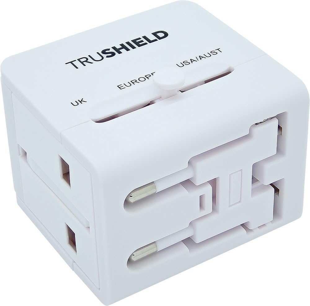 Universal Worldwide International All-in-One Travel Adapter Adaptor Wall Power Plug Charger, Dual USB Port, for USA UK EU AUS, with Black Stylish Pouch