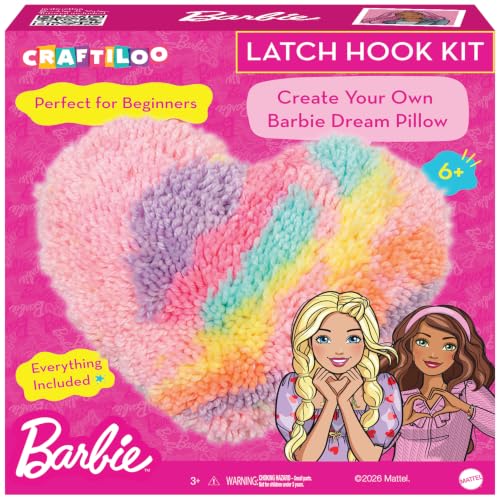 Image of Barbie Latch Hook Kit for Kids Ages 6-12 - DIY Rug Pillow Craft