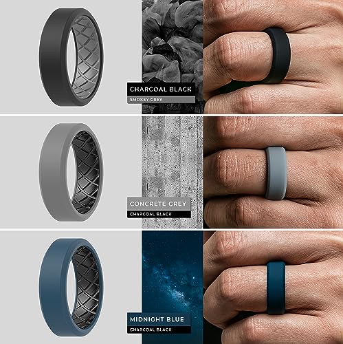 ThunderFit Men Silicone Wedding Rings, Breathable Pattern Engagement Bands 8mm Wide 2.2mm Thick - 1/4/7 Variety Multipack4