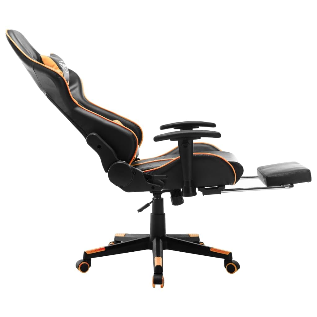 Ergonomischer Gaming-Stuhl mit Fußstütze Schwarz Orange Kunstleder verstellbar für Büro Homeoffice Esport Jugend PC Setup