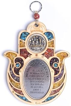 Home Blessing English - Jerusalem City Medallion, with Semi-Precious Stones from The Holy Land Throughout