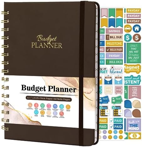 Budget Planner – Budget Book with Bill Organizer and Expense Tracker, 6.1″ x 8.25″, 12 Month Undated Finance Planner/Account Book to Take Control of Your Money, Start Anytime – Brown