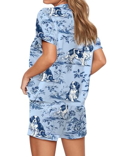 Image of SHESHOW Satin Pajamas for Women Set Preppy Animals Pjs Short Sleeve Shorts 2 Piece Loungewear Sets XS-XXL