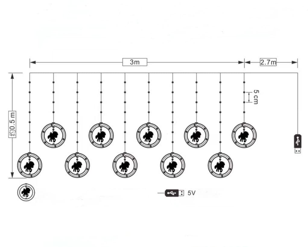 Lampe à anneau de rideau de Noël,lampe à rideau de Noël LED, décoration intérieure et extérieure de Noël USB