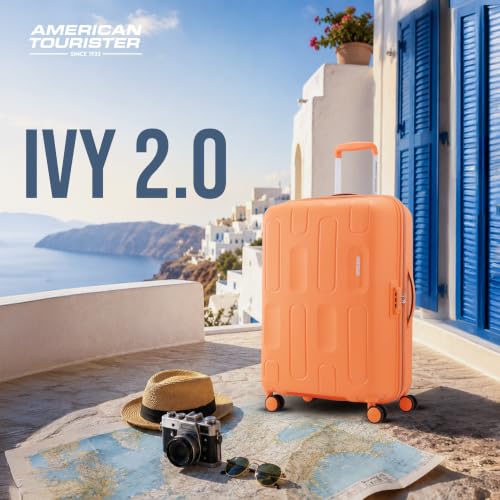 Image of American Tourister Ivy 2.0|Medium Size Check-in Spinner Trolley Bag (68 cm)|360 8 Wheel Travel Luggage|Hard Case Polypropylene (PP) Suitcase|Combination Lock|Tan Orange