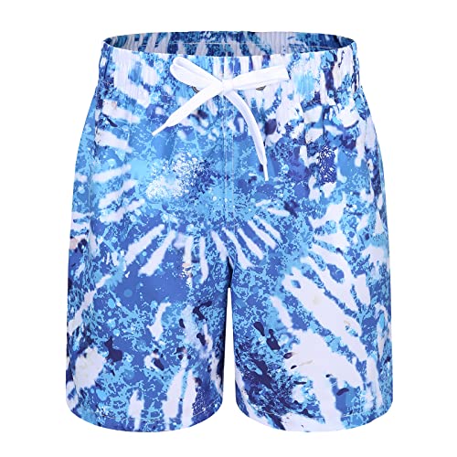 Qterdiz Traje de baño para niños, traje de baño de playa para niños, pantalones cortos de secado rápido con cordón, Azul Tie Dye 10J, 8-10 años