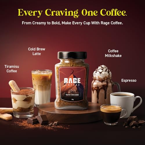 Image of Rage Coffee Pack of 4 Flavours - Irish Hazelnut, Dark Chocolate, Creme Caramel, Butterscotch Delight 50 Gms Each (Pack of 4)