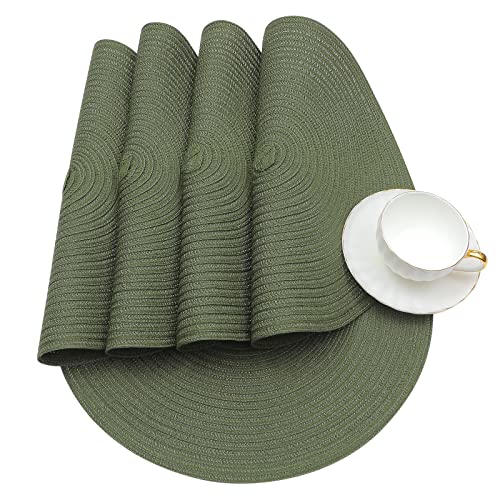 Image of SHACOS Round Placemats Set of 4 Washable 15 inch Round Table Mats Cotton Polyester Woven Braided Place Mats for Dining Table Wedding Party Decor (Olive Green, 4)