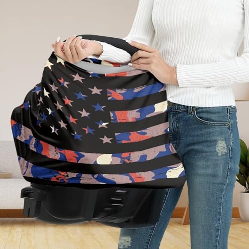 Image of American Flag Camo Car Seat Covers Multi-Purpose Windproof Car Seat Canopy Cover Dust Cover Privacy Protection Durable Multifunctional Breastfeeding Scarf
