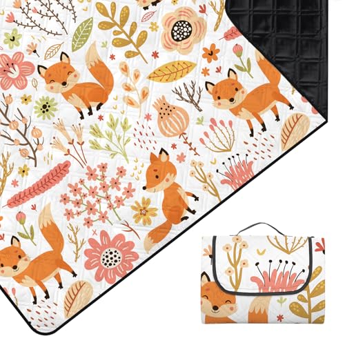 Outplea Bambini Coperta Picnic Impermeabile 200 * 200 CM, Telo da Picnic Lavabile in Lavatrice, Tappeto da Mare Grande 3 Strati per Campeggio Spiaggia Escursioni, Volpi