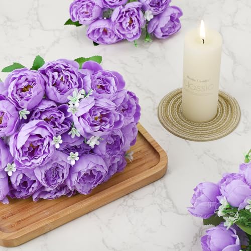 Image of 8 Pack Purple Peonies Artificial Flowers, Fake Silk Hydrangea Bouquet for Bridal Wedding Home Table Decor Reusable Dining Opening Ceremony Birthday Arrangement Faux Floral
