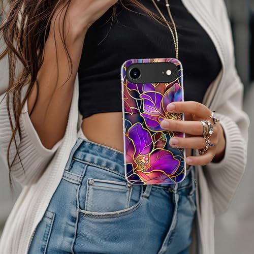 Image of Goodon for iPhone Air Case Cute - Wireless Charging Compatible - Dual-Layer Hard Shell + Silicone Cover - Protective Phone Case with Trendy Designs for Women - Blooming Purple Flowers