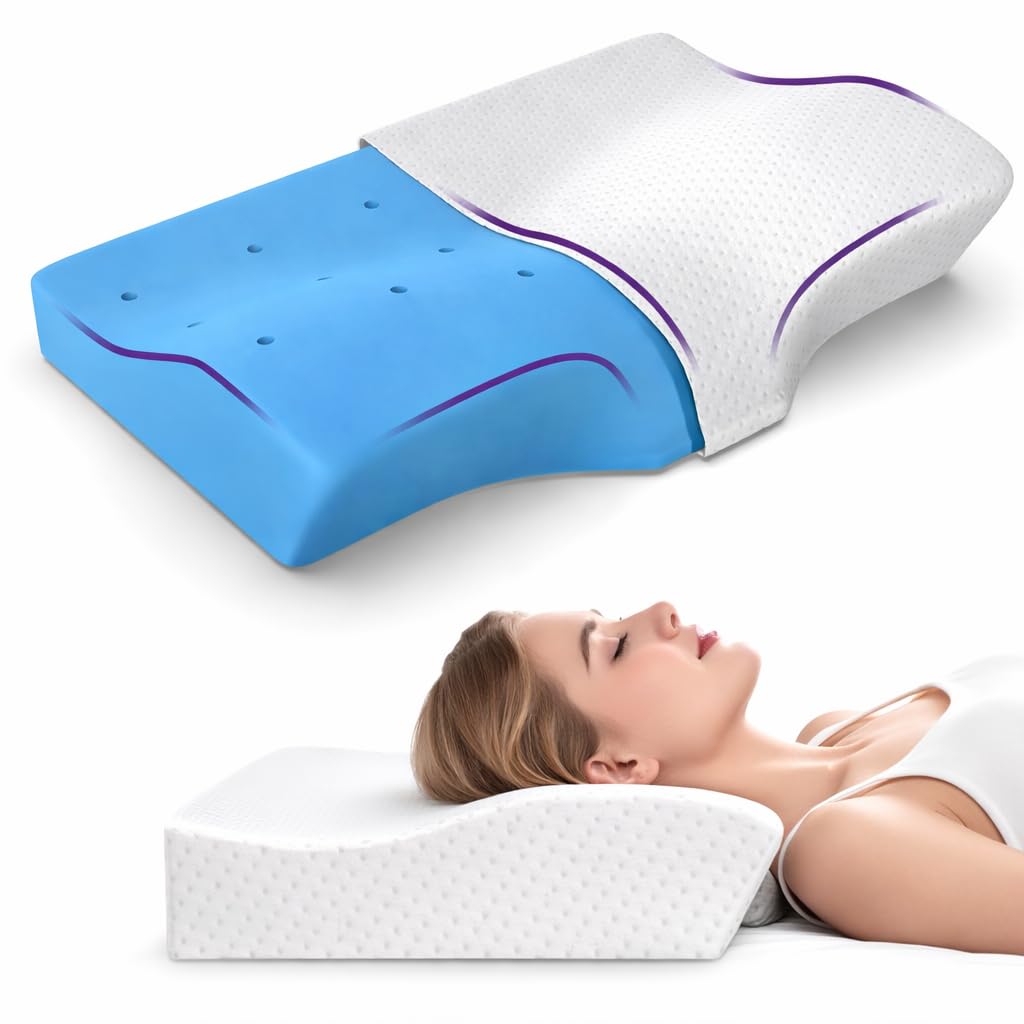 Memory Foam Cervical Pillow with Cool Gel | Contour Neck & Shoulder Pain Relief Pillow | Orthopedic Design Improves Posture | Ideal for Back & Side Sleepers