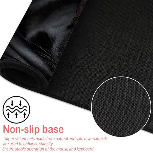 Image of Nuxovilar Black Cat Large Mouse Pad Gaming Mouse Pad Polyester 11.8x31.4 Inches for Home, Office, Gaming Space, Elegant Decor for Cat Enthusiasts