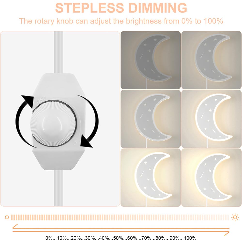 KZT 14W Applique da Parete Interno con Interruttore Dimmerabile Lampada da Parete Bianco Caldo 3000K Lampada da Comodino Design in Luna Lampada da Notte per Camera da Letto Bambini Soggiorno