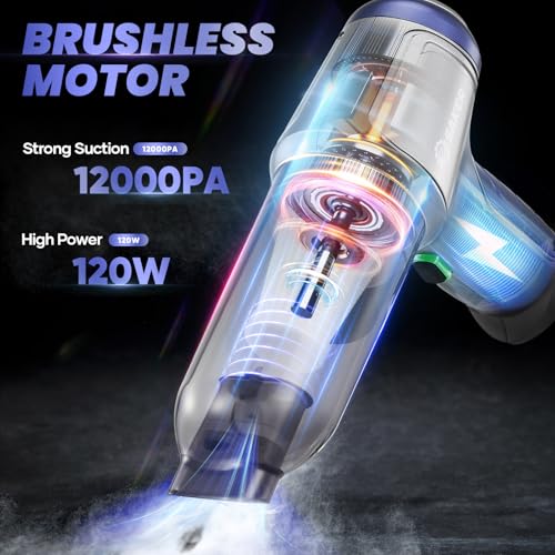 Image of Saker Handheld Car Vacuum Portable Cordless 15000Pa Blue | 15000Pa Brushless Suction, Vacuum And Blower Modes, Washable Filters, Type-C Charging, with Accessories For Car And Home