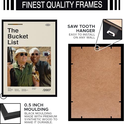 Image of BLINKART Bucket List Movie Poster Frame 8x12 Inch | Premium 300 GSM Paper Wall Print | Mid Century Vintage Film Artwork for Home, Bedroom, Living Room, Office | Framed Photo Decor