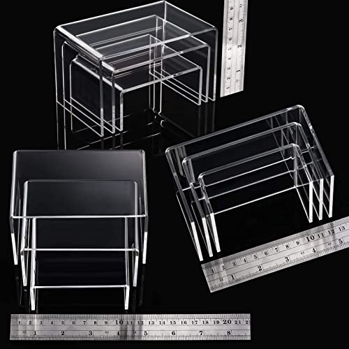 Chuangdi 2 Sets Acrylic Display Risers, Jewelry Display Riser Shelf Showcase Fixtures (Clear, Medium Set)