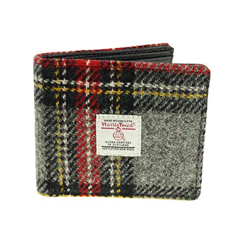 KWH Glen Appin of Scotland Grey Red Yellow Tartan Check Harris Tweed Mens Gents Mull Wallet