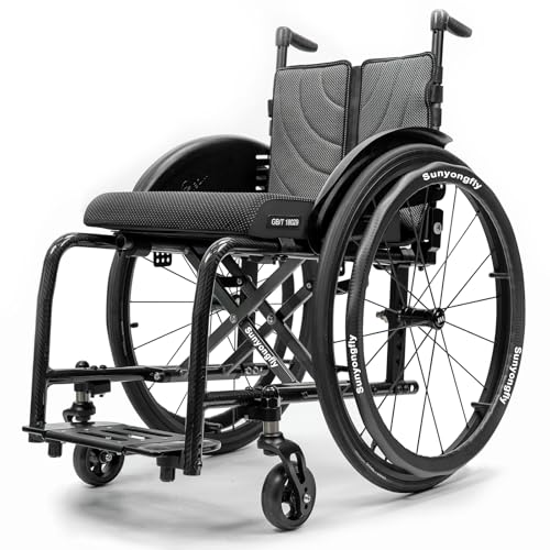Sunyongfly Silla de Ruedas Deportiva de Fibra de Carbono, Silla de Ruedas Plegable Ligera y silenciosa, con Dos Brazos Reforzados en Forma de X en la Parte Inferior, Capacidad de Carga de 100 kg(Seat