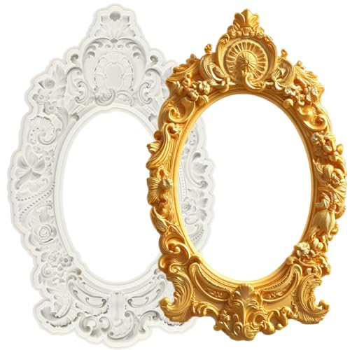 MINFEIDMS Baroque Frame Silicone Moulds Picture Frames Fondant Mould Vintage Photo Frame Chocolate Candy Moulds for Sugar Cake Decorating Cupcake Topper Gum Paste Polymer Clay