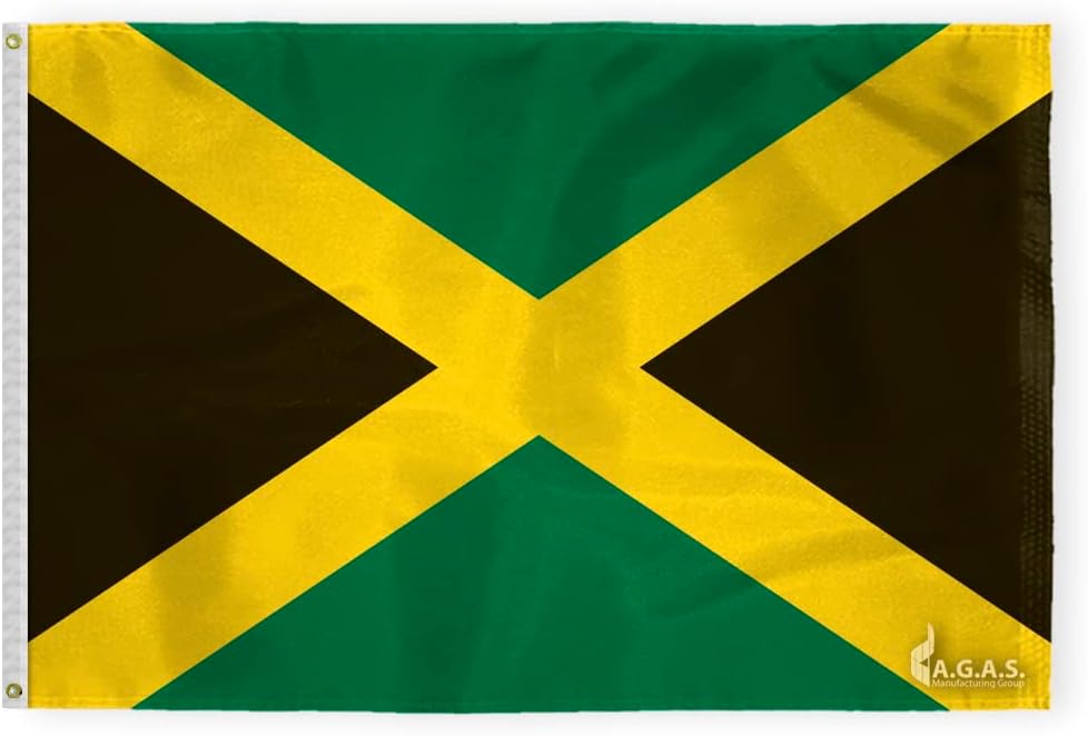 AGAS Jamaica Flag 2x3 ft - Printed Single Sided on 200D Nylon - Stitched Edges - Canvas Header Brass Grommets