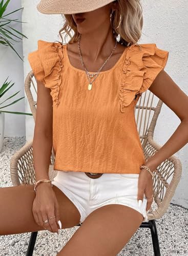 Image of Falechay Womens Bow Tie Back Tops Round Neck Ruffle Short Sleeve Shirts Cute Babydoll Chiffon Tee Women Summer Trendy Tunic