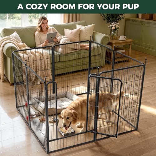 Image of FXW Rollick Dog Playpen with Stainless Steel Lick Mat, 40 inch H, 8 Panels