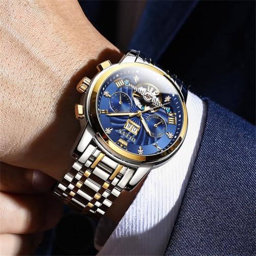 Image of OLEVS Men Automatic Watch Mechanical Self Winding Watches for Men Skeleton Business Dress Luminous Waterproof Diamond Week Month