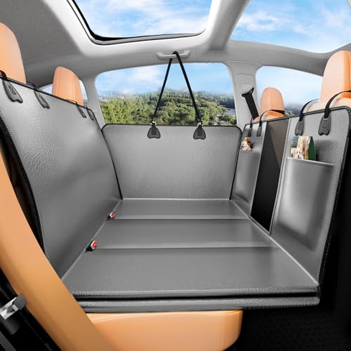 Hard Bottom Dog Car Seat Cover for Back Seat – Waterproof Nonslip Hammock Extender for Trucks & SUVs, Heavy Duty Pet Protector, Gray Faux Leather - image 8