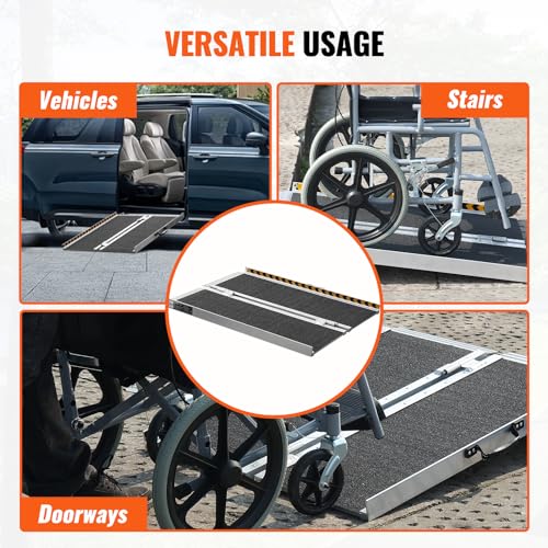 VEVOR Tragbare Rollstuhlrampe, 60,96 cm 363 kg Kapazität, rutschfeste, klappbare Schwellenrampe aus Aluminium, Faltbare Rampe für Mobilitätsroller, Rollstuhlrampe, Heimstufen, Treppen, Bordsteine