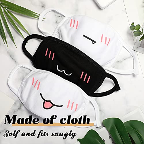10 Pieces Kawaii Mask Anime Face Mouth Mask Cute Mouth Covering Reusable Washable Mouth Mask For Women Girls Kids, Black And White #TOP5