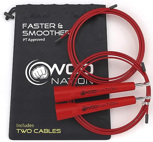 WOD Nation Adjustable Speed Jump Rope - High-Speed Rotation for MMA & Cardio Workout Equipment - Customizable Length for Home Gym Workouts - Durable Alloy Steel for Exercise & Fitness Equipment - Red