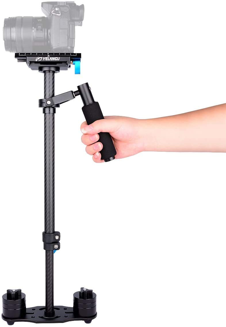 YELANGU S60T - Stabilizzatore per fotocamera a mano in fibra di carbonio Steadicam con piastra a sgancio rapido a vite da 1/4 e 3/8", per Nikon Sony Canon 5D2 MK2 DSLR, fino a 3 kg