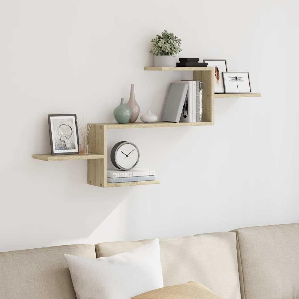 Estantería de pared de roble Sonoma de madera de 104 x 15 x 49 cm, con espacio de almacenamiento para salón, dormitorio, cocina, oficina y pasillo para un elegante estante y orden