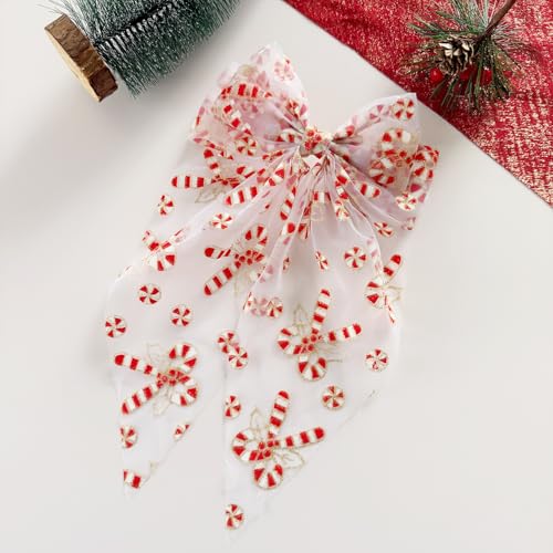 1 Pack Lazos de Navidad para Pelo para Mujeres y Niñas, Clip de Lazo Blanco de Tul de Malla con Cola Larga Sobredimensionada, Accesorios de Decoración para el Cabello miniatura 7