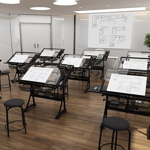 Drafting Table, 0°-50° Tilting Top, Height Adjustable Art Desk, All-in-One Architect Table for Reading, Writing, Crafting, Painting Art(Color:Black) (Black One Size)