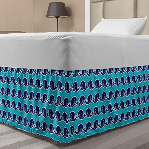 Ambesonne Whales Bed Skirt, Cartoon Style Big Mammal Beach Ocean Fish Blowhole Curlicue Water Expel, Elastic Bedskirt…