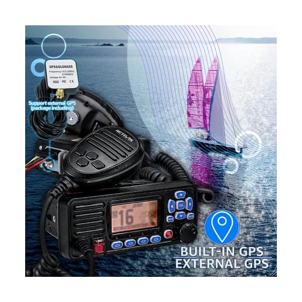 Retevis RA27 Fixed Mount Marine Radio with GPS,Waterproof IP67,Triple