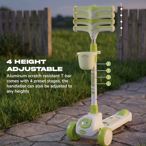 Image of Baybee Astro Baby Kick Scooter for Kids | Foldable 3 Wheel Kid Scooter with 4 Height Adjustable, RGB Lights & Music | Skate Scooters with Foot Brake | Runner Scooters for Kids 2 to 10 Years (Green)