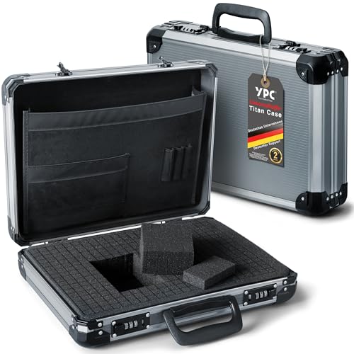 TitanCase M - Alukoffer 40x30x10 cm mit Würfelschaum Universalkoffer Drohnenkoffer Pistolenkoffer Werkzeugkoffer leer mit Zahlenschloss Titangrau