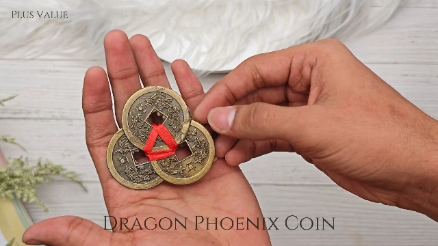 Feng Shui Chinese Dragon Phoenix Coin Charm - Handmade Good Luck Amulet